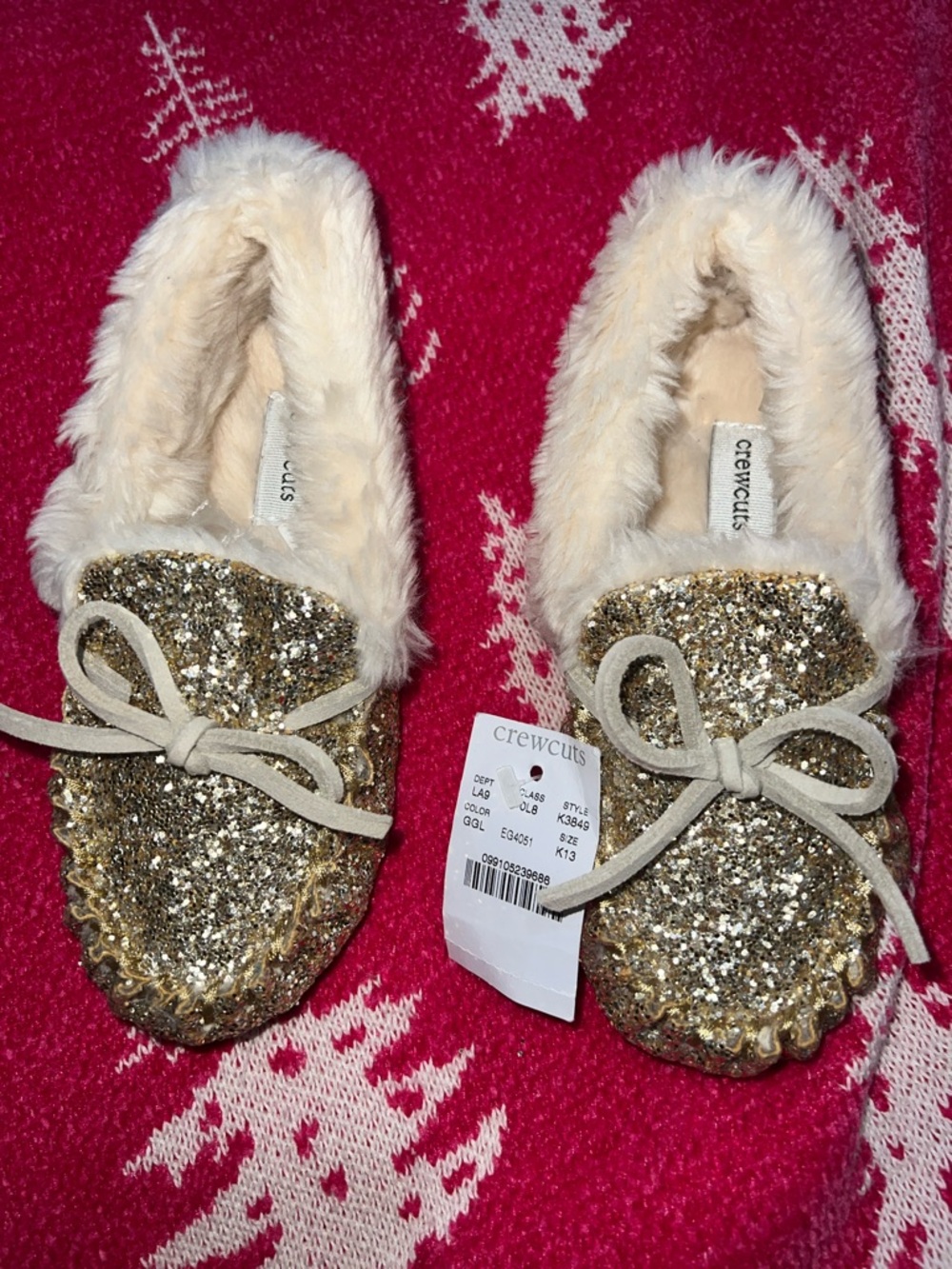 NWT J.Crew Crewcuts Girls Glitter Moccasin slippers Size 13